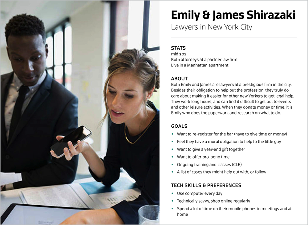 Persona page showing a young professional couple named Emily and James Shirazaki.