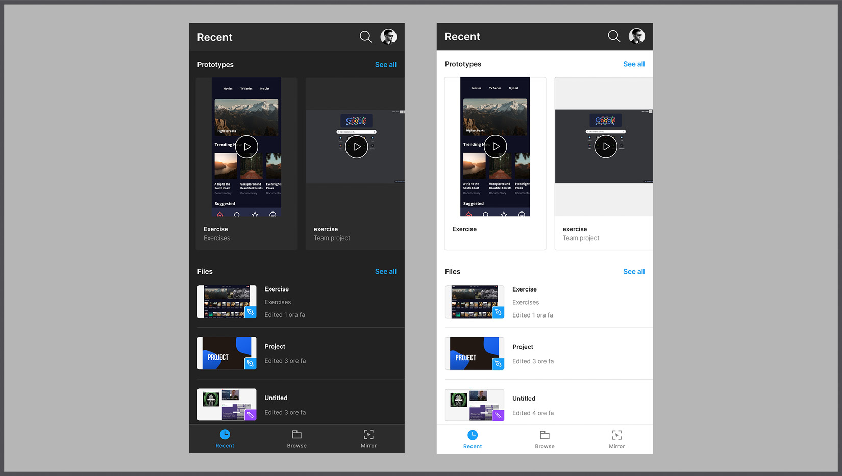 Figure 10.8 – Figma mobile app in dark and light mode 