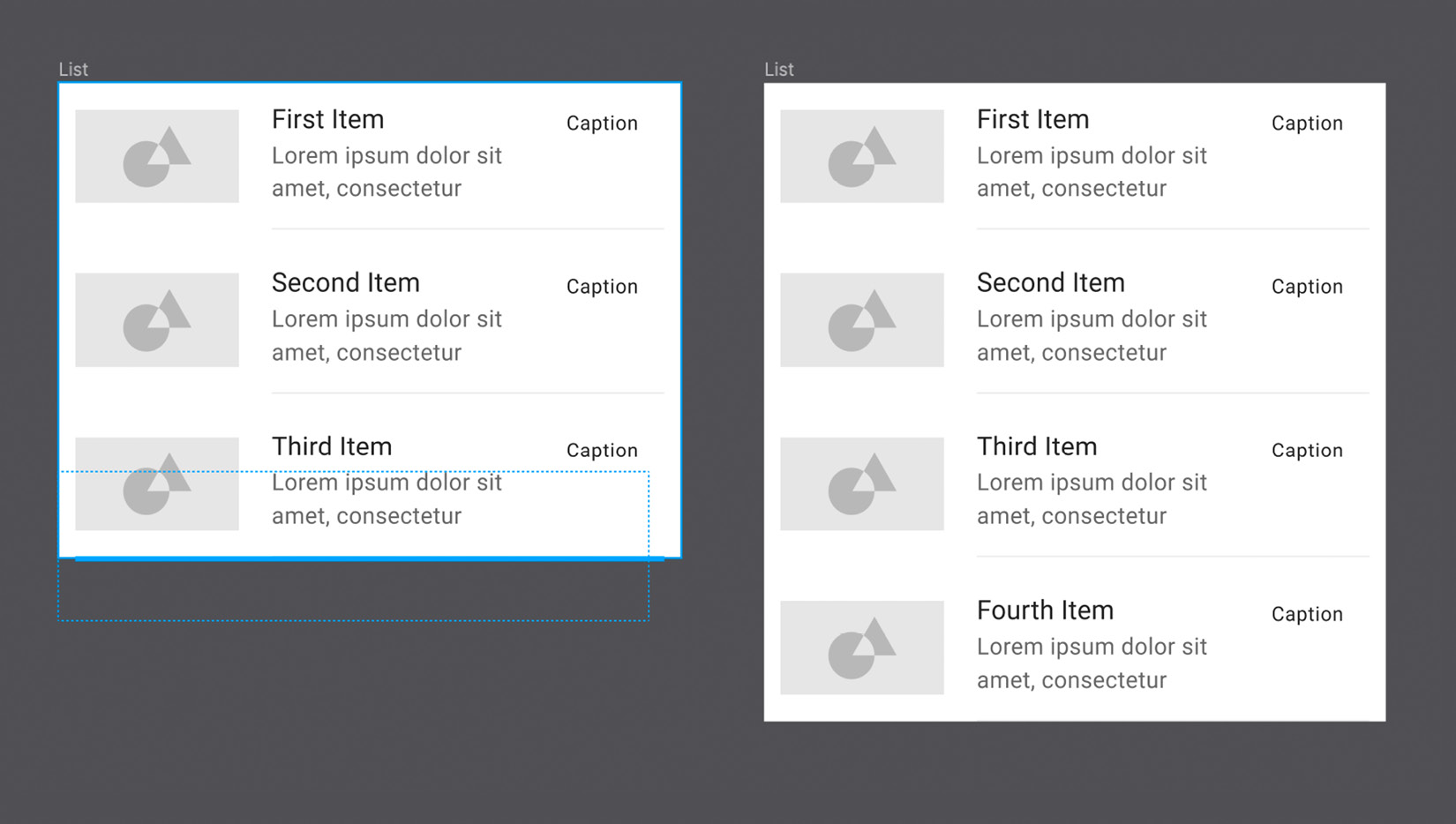 Figure 6.1 – Auto layout affecting a list of items 