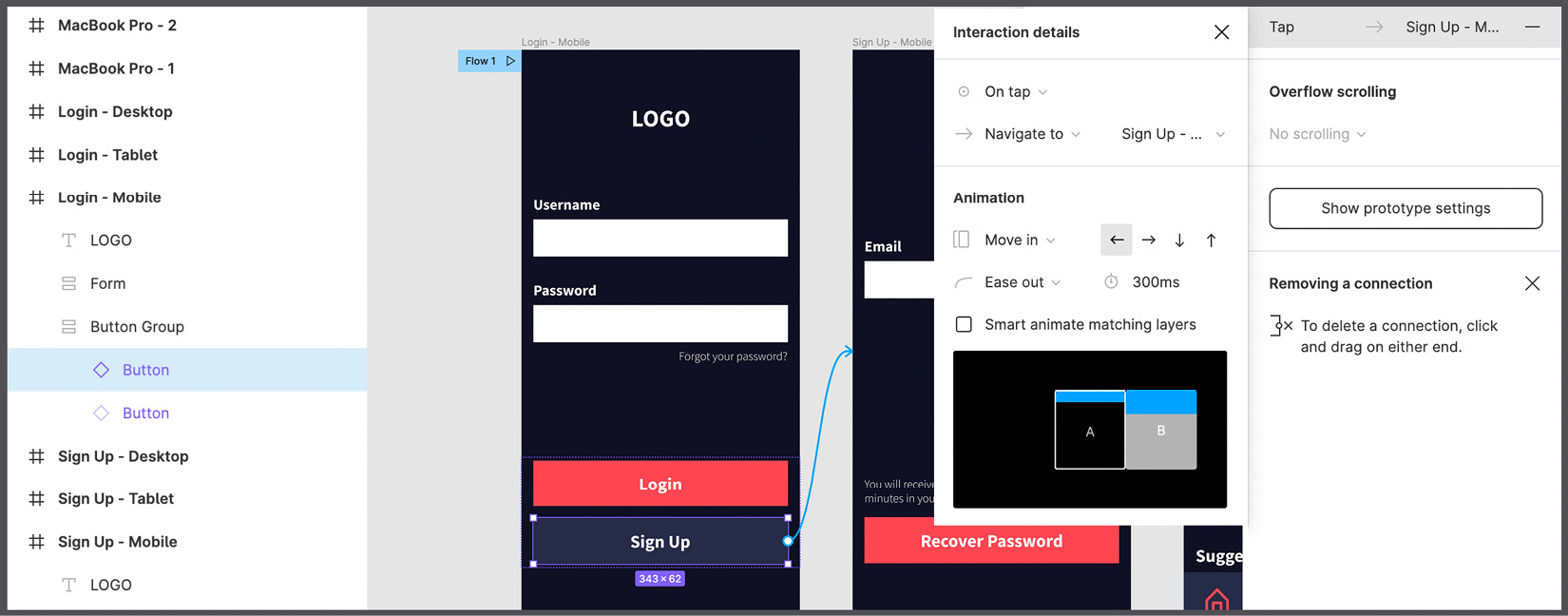 Figure 9.7 – Animating the Sign Up transition 