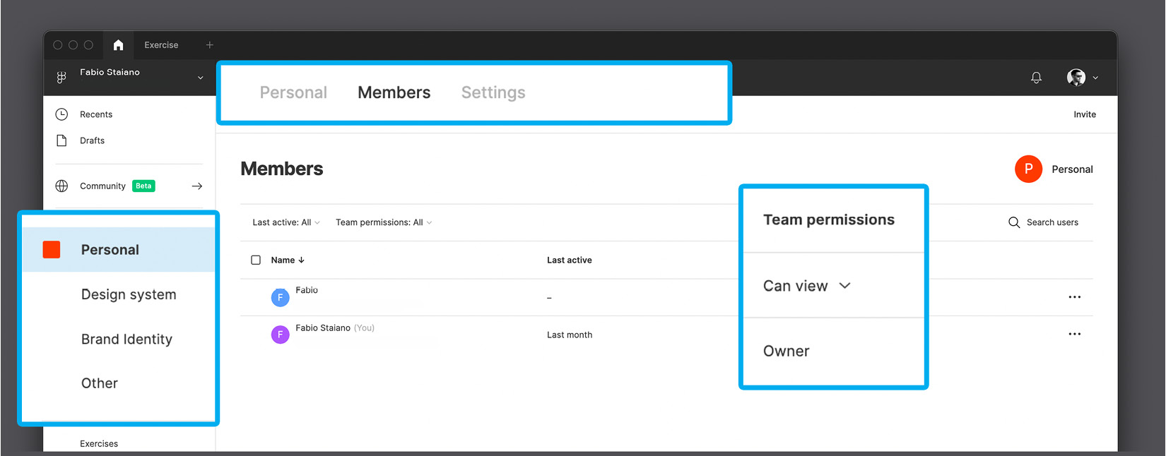 Figure 7.42 – Team members and permissions 