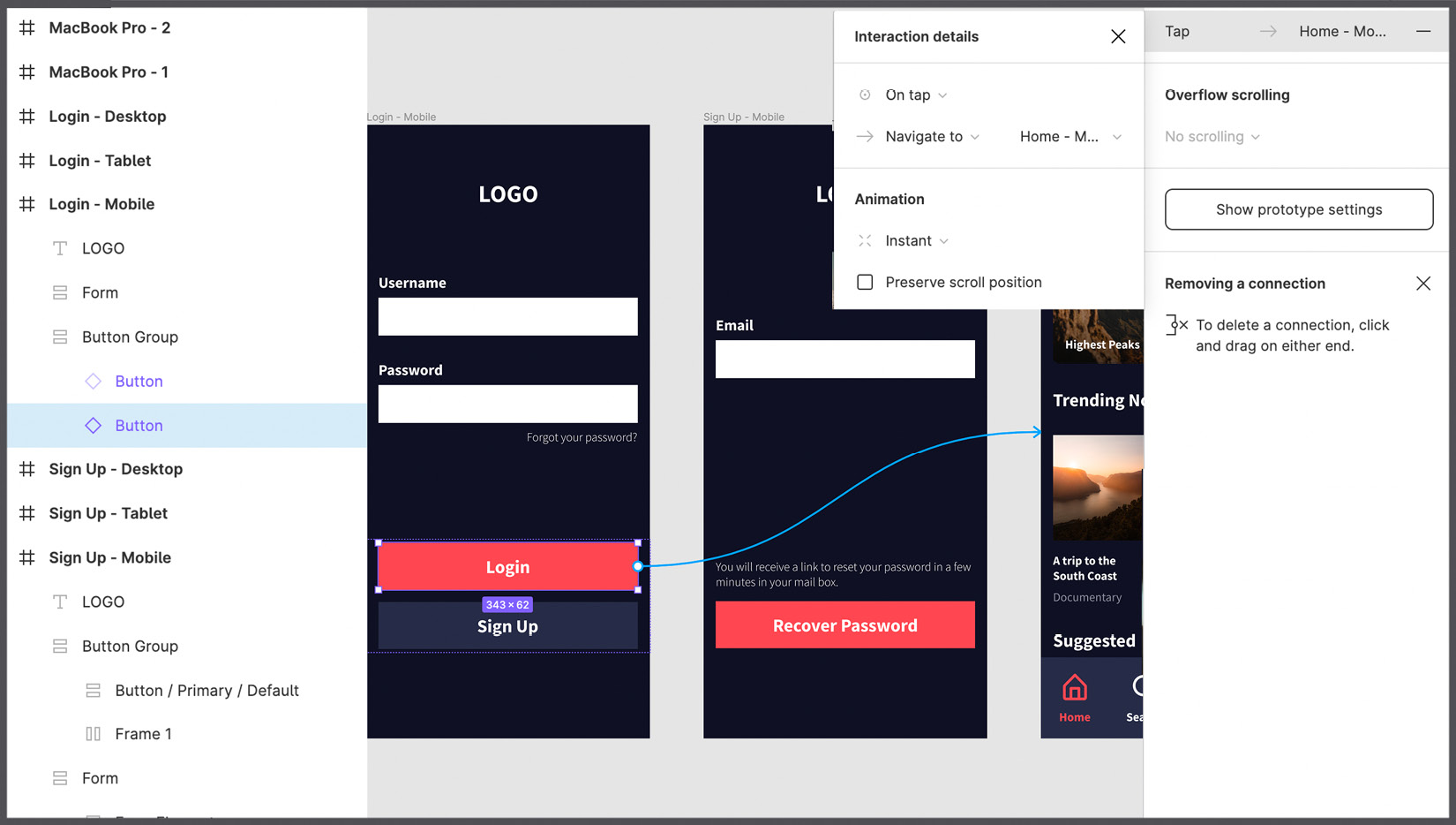 Figure 9.10 – Connecting the Login button to the Home view 