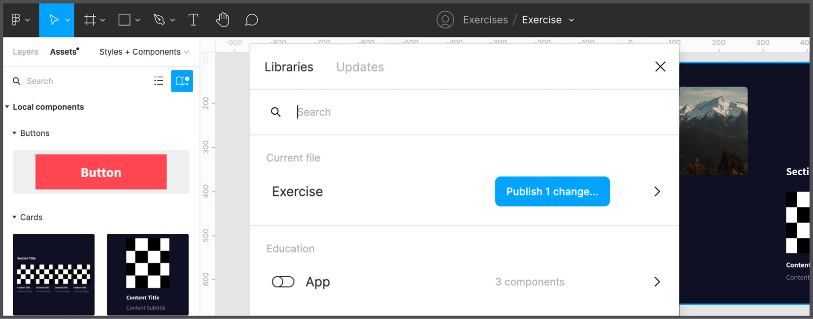 Figure 7.45 – The team library's notification and Publish 1 change… button 