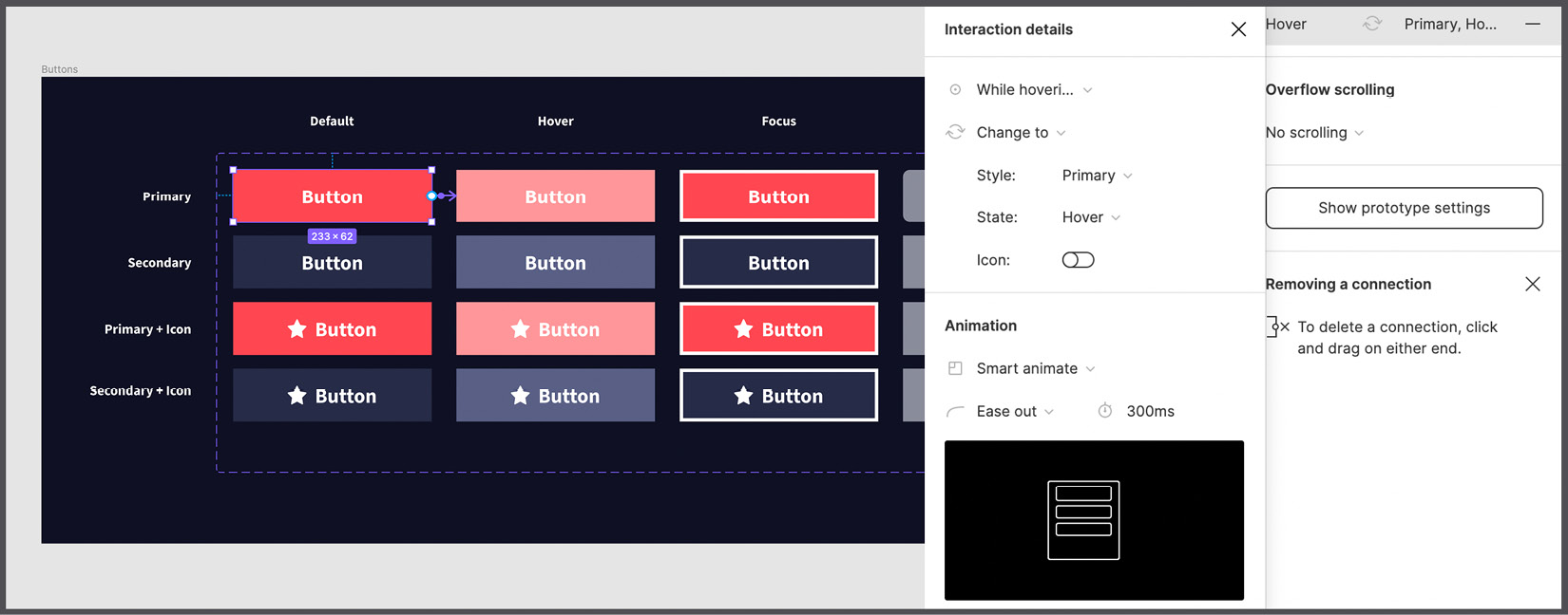 Figure 9.21 – Connecting the Default button with the Hover button  