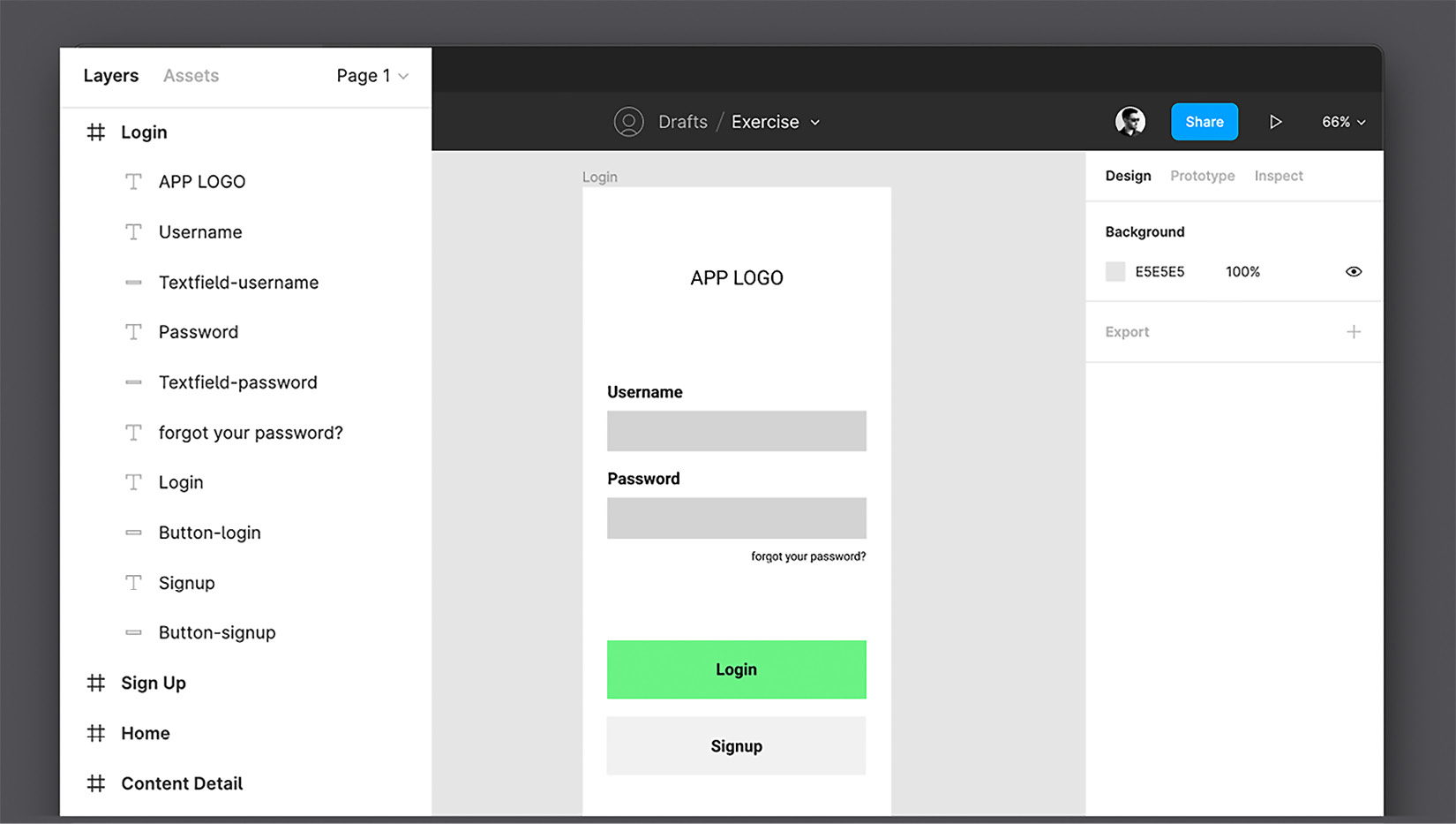 Figure 4.19 – The polished wireframe of the Login view 