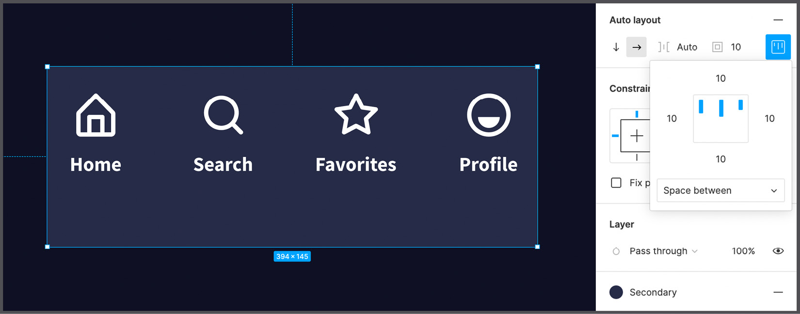 Figure 8.8 – Alignment and Padding on the tab bar 
