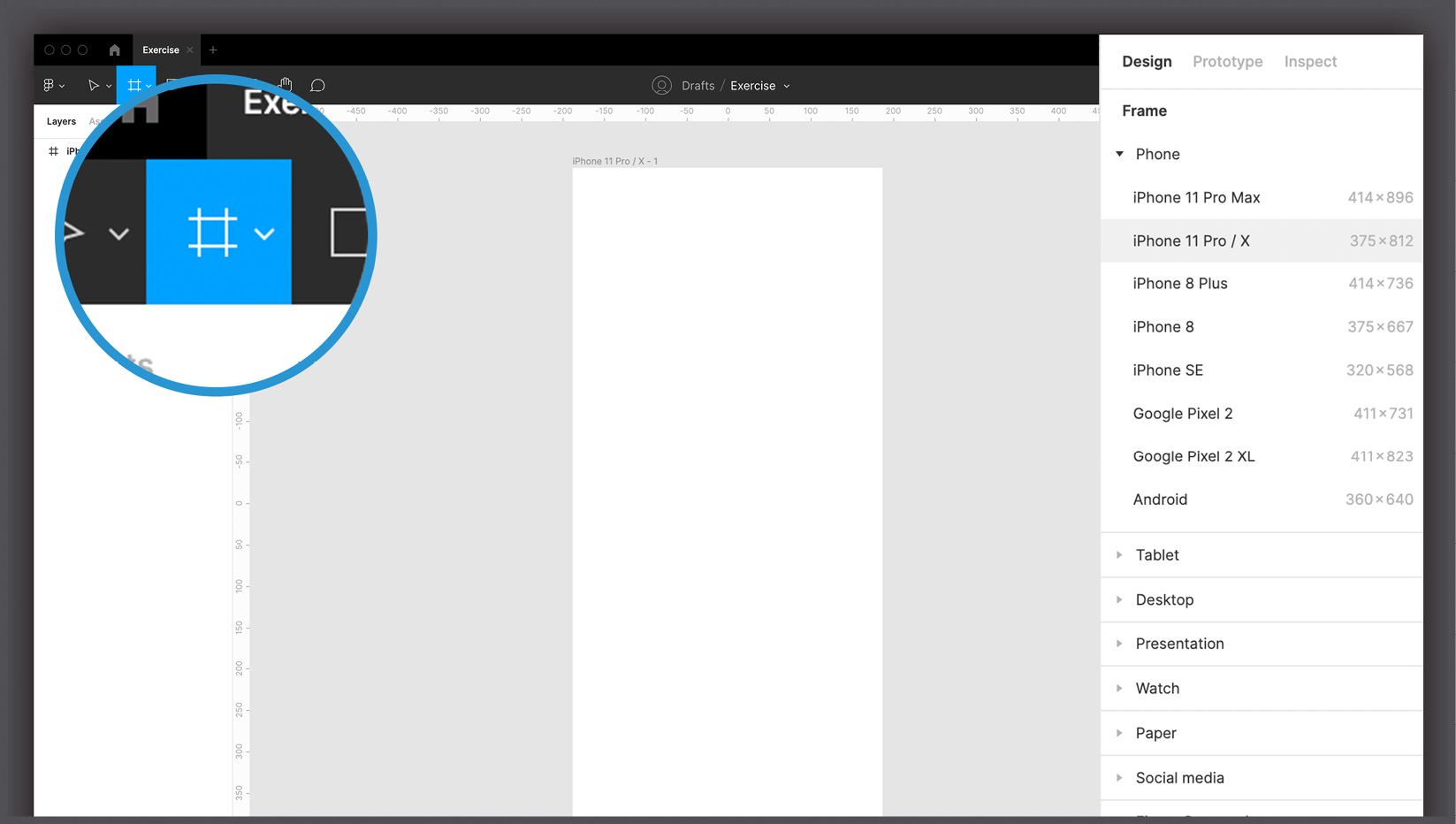 Figure 3.2 – The Frame tool's presets 