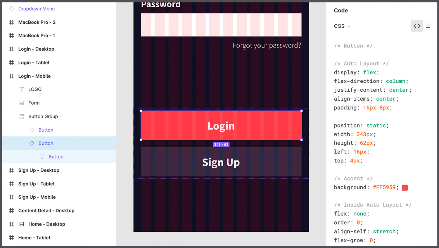 Figure 11.9 – Code snippets for the Button element