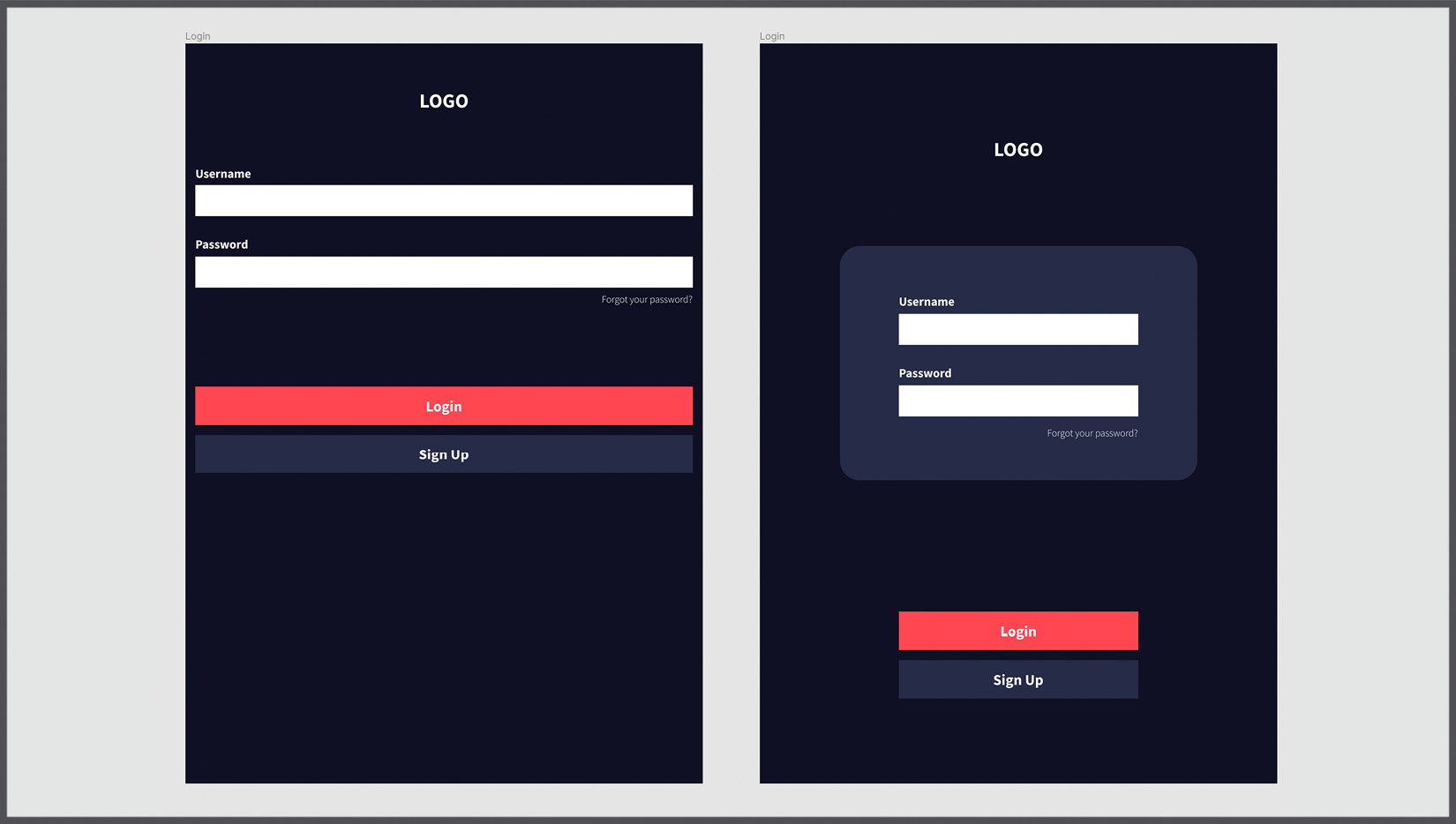 Figure 8.17 – Login view with fluid layout (left) and with a breakpoint redesign (right) 