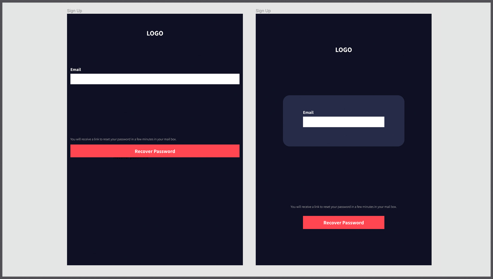 Figure 8.18 – Sign Up view with fluid layout (left) and with a breakpoint redesign (right) 