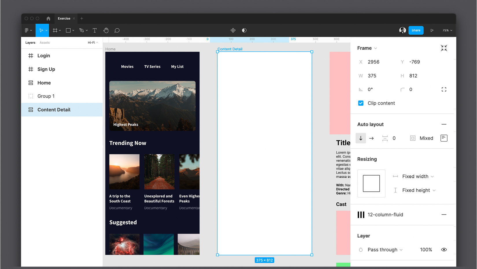 Figure 7.25 – Preparing our Content Detail parent frame 