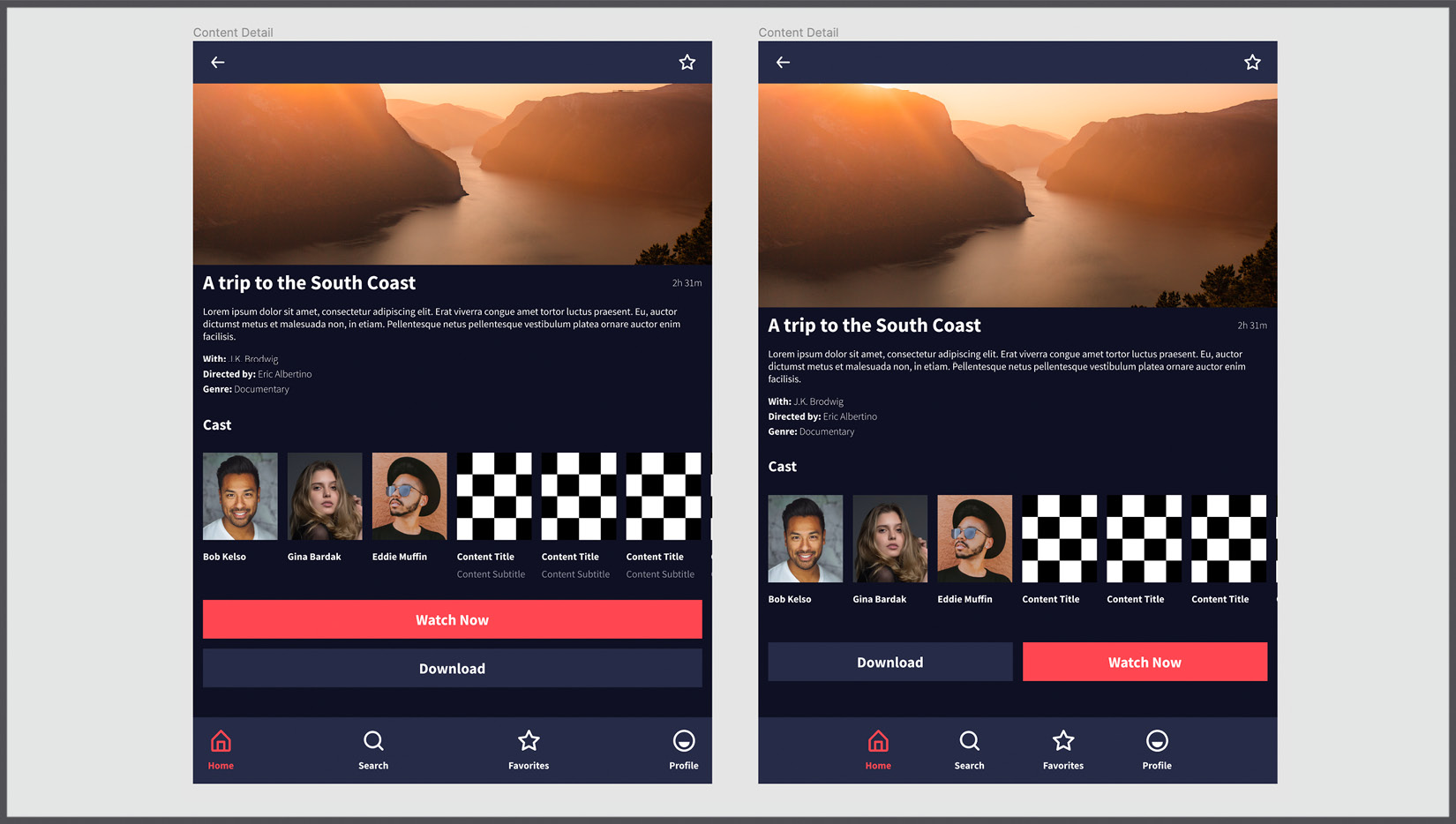 Figure 8.23 – Content Detail view with fluid layout (left) and with a breakpoint redesign (right) 