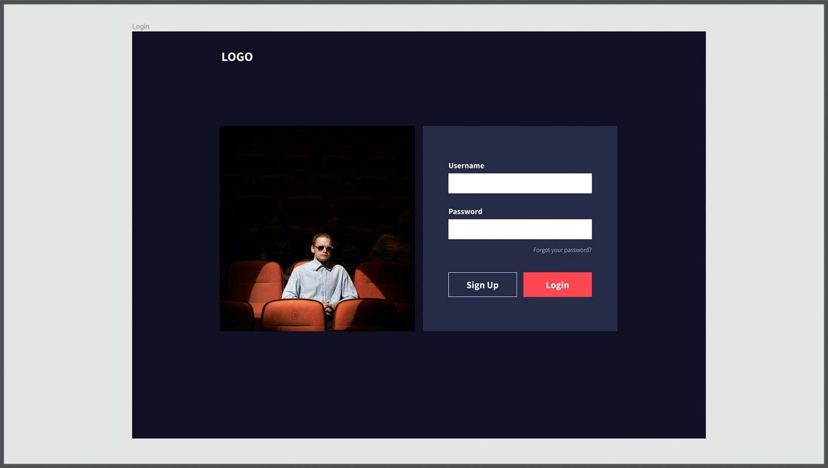 Figure 8.26 – Redesigned Login view for desktop (photo by Gabriele Stravinskaite on Unsplash) 