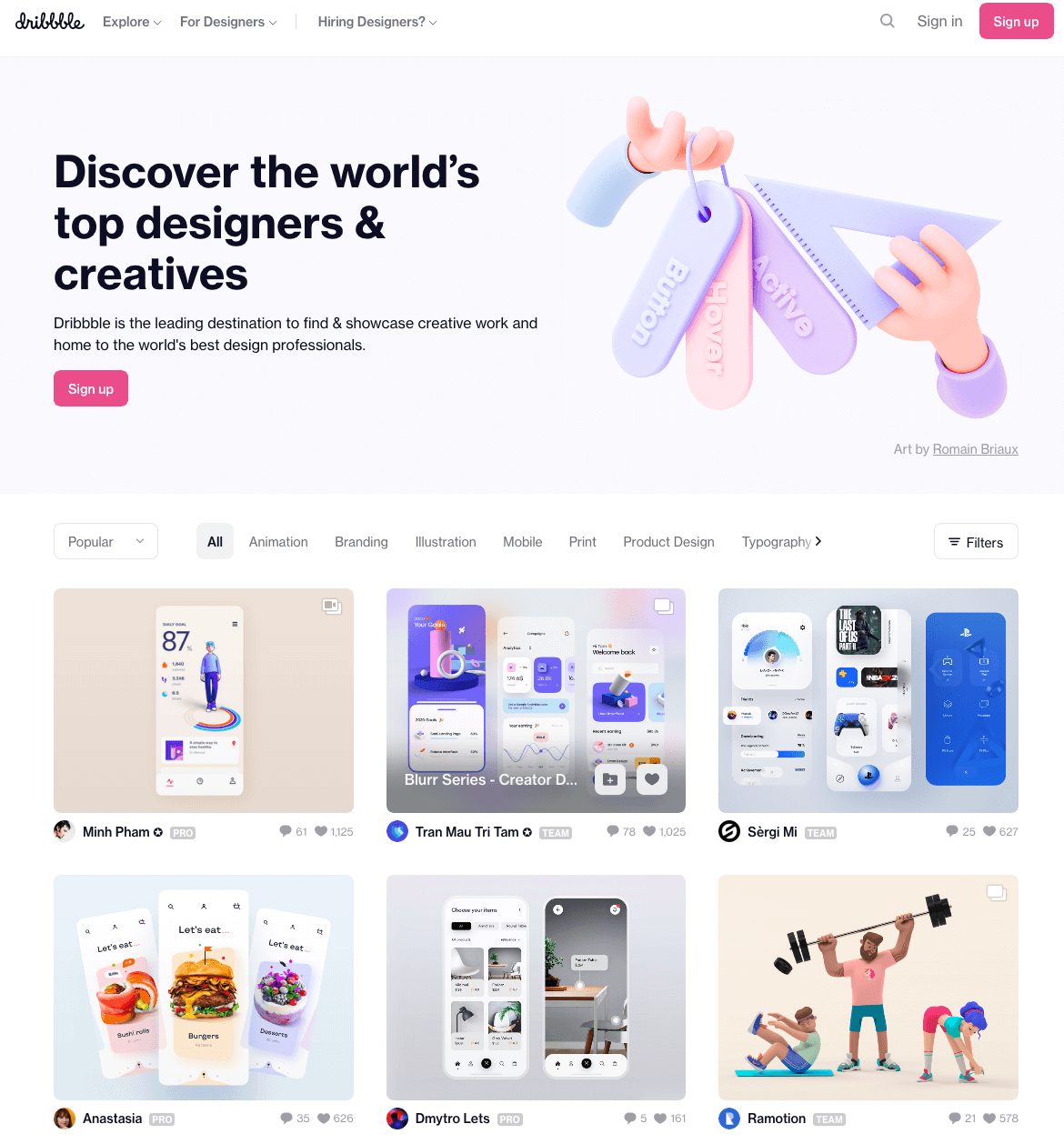 The Dribbble home page