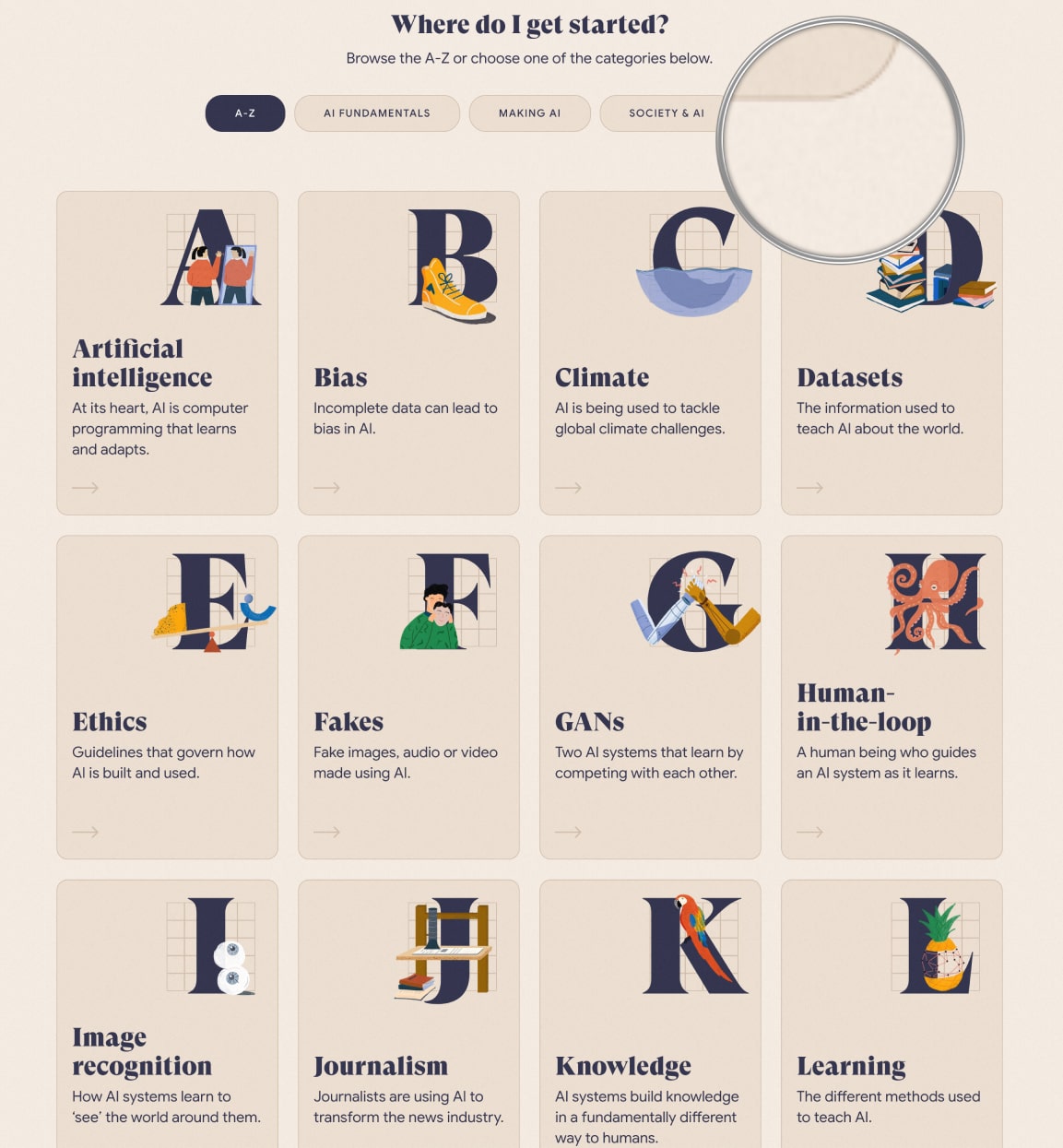 The designers of Google’s A-Z of AI project gave an essentially flat design a warm, tactile twist