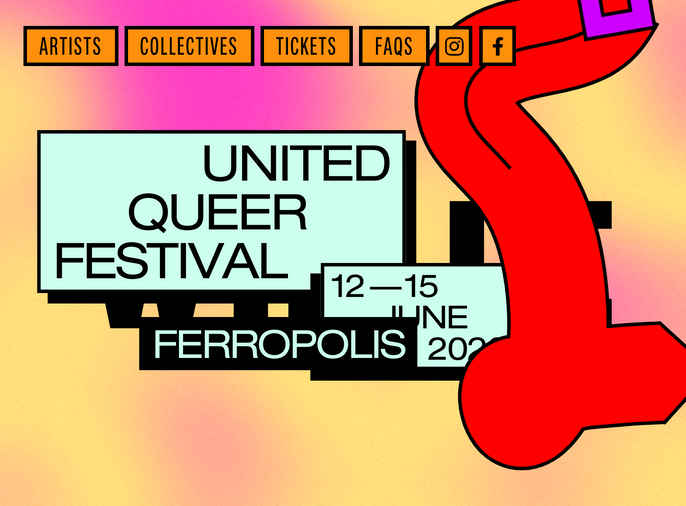 The Whole Festival site using peach, fluorescent pink, red, and mint-cream scheme.