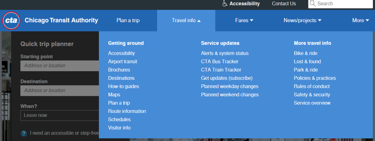 Figure 5.12 – A mega menu as used by the Chicago Transit Authority