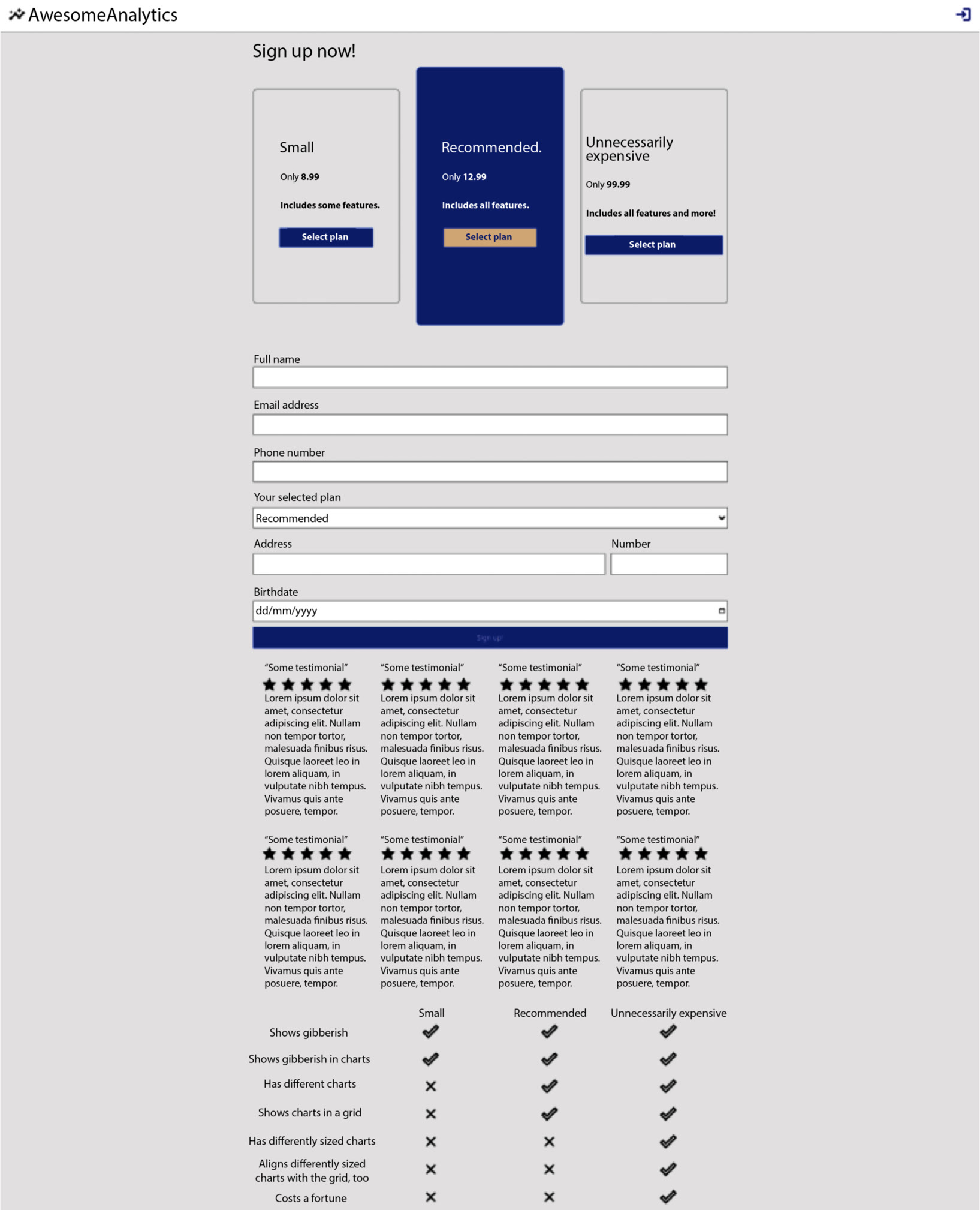Figure 4.15 – The current sign-up page