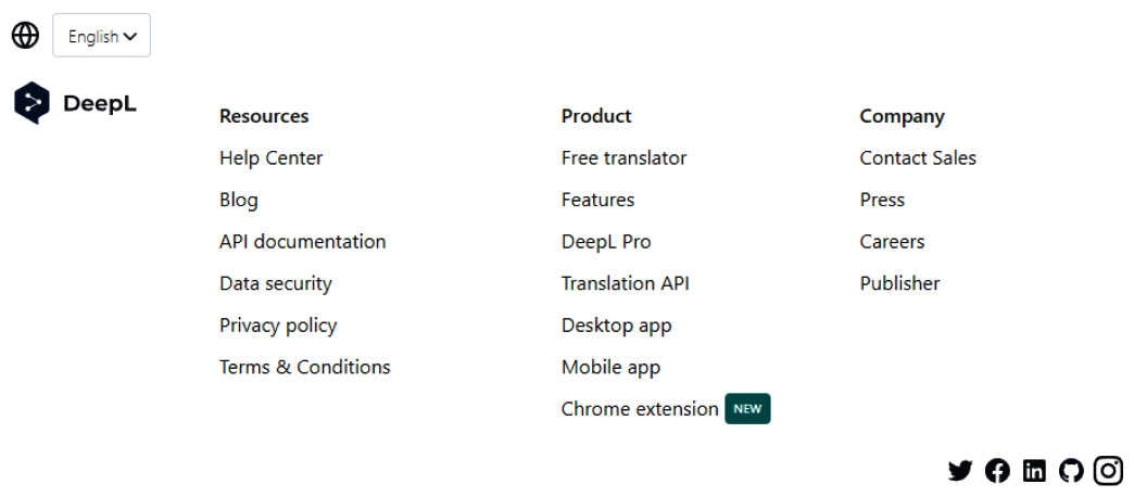 Figure 5.15 – The footer of DeepL