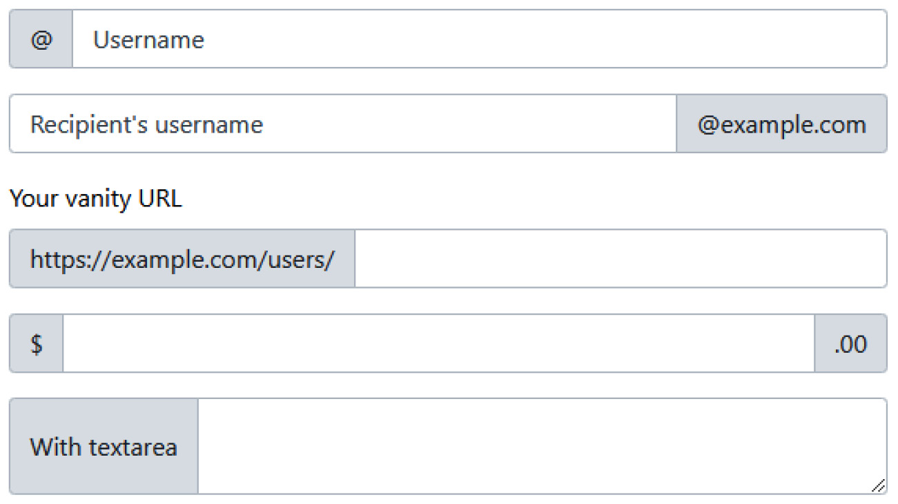 Figure 5.7 – The input group examples, as shown in the Bootstrap documentation