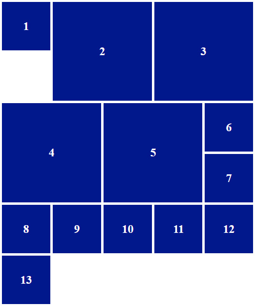 Figure 1.15 – CSS Grid arranging squares by rows