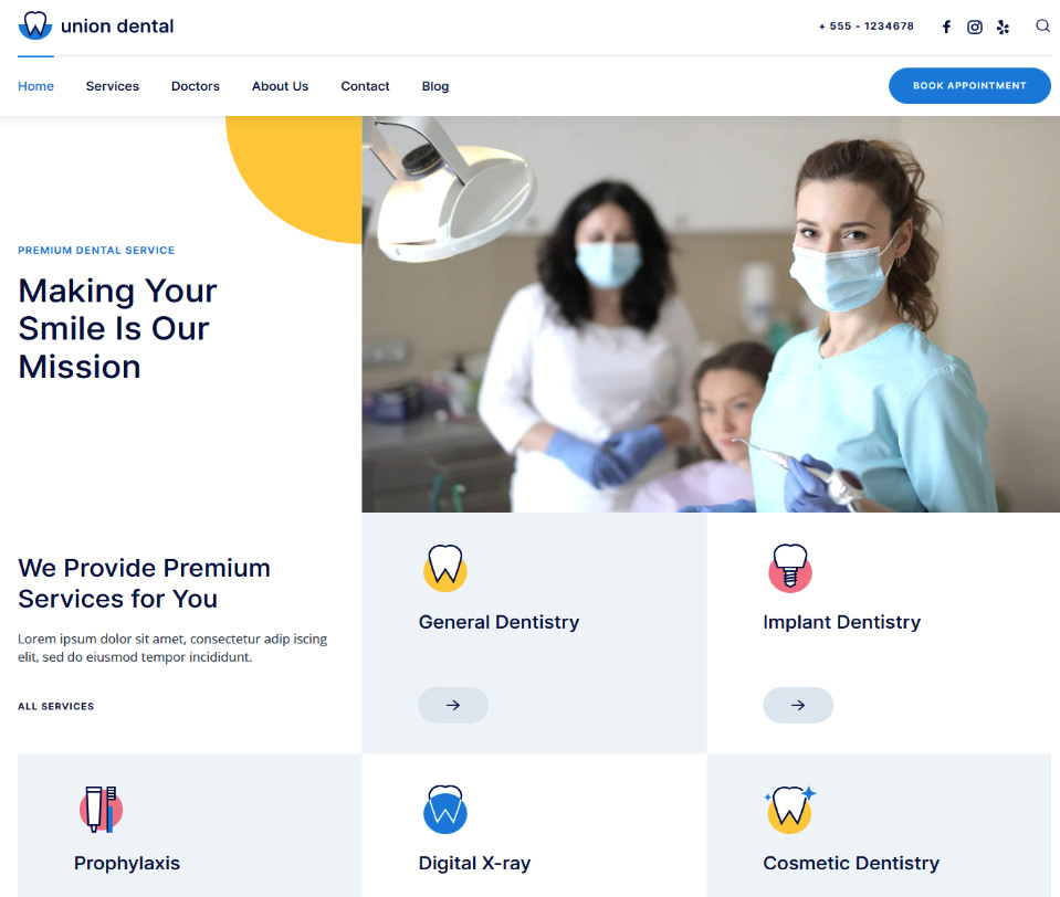 Figure 8.12 – An example layout from the UIkit website showcasing a website of a dentist
