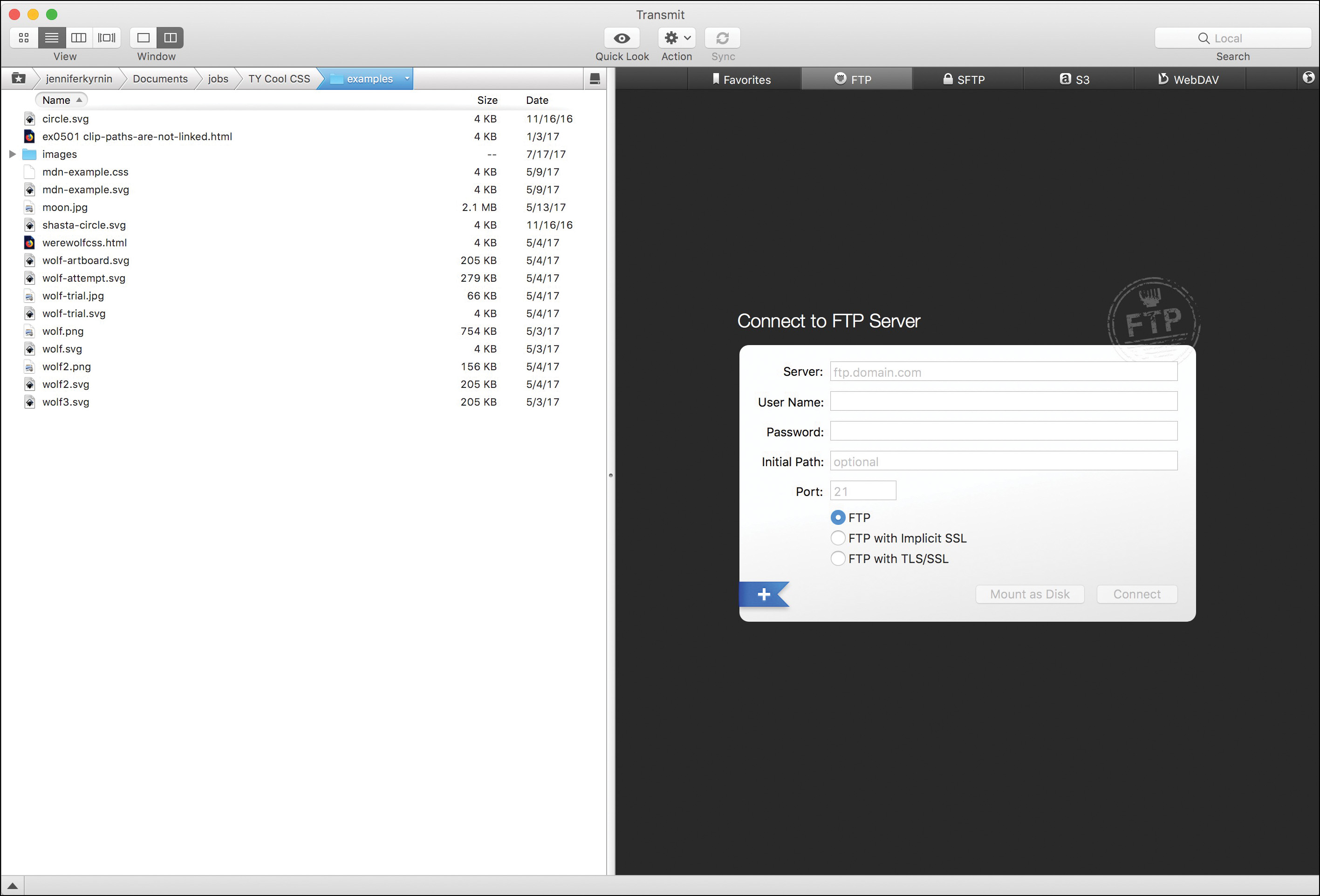 A screenshot of the Transmit program.