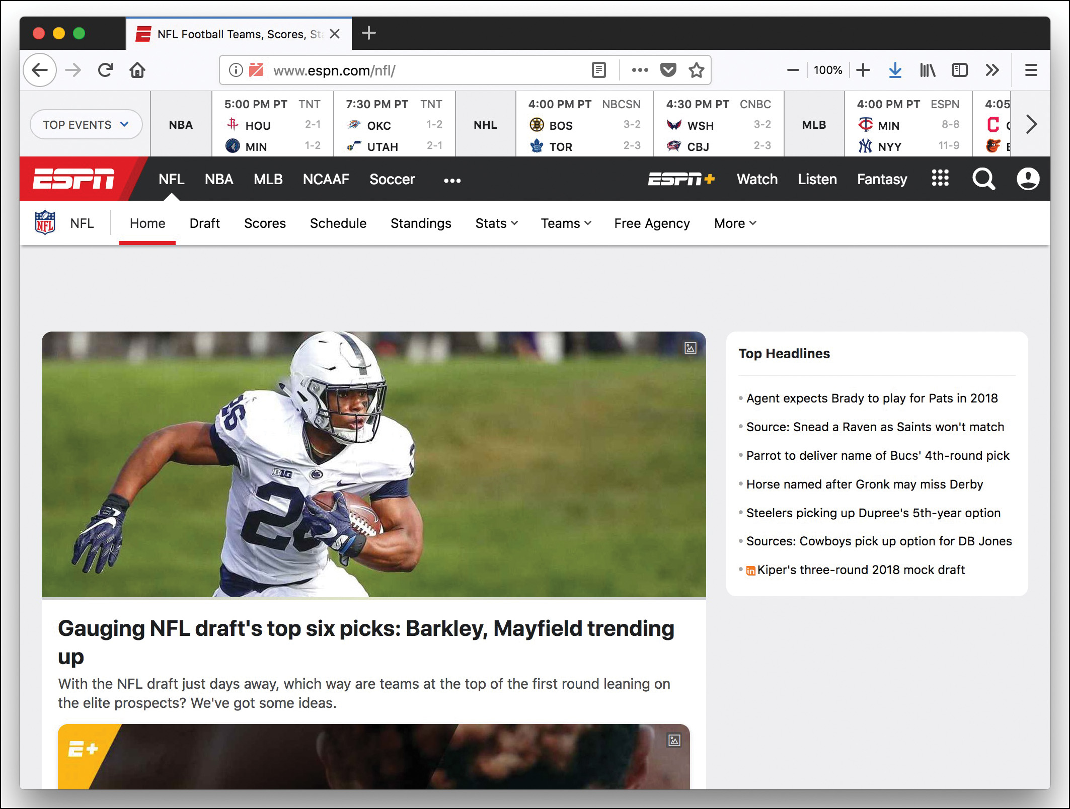 A screenshot shows the N F L section of E S P N website.