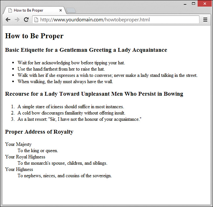A screenshot shows a sample output displaying the three different basic types of lists available.