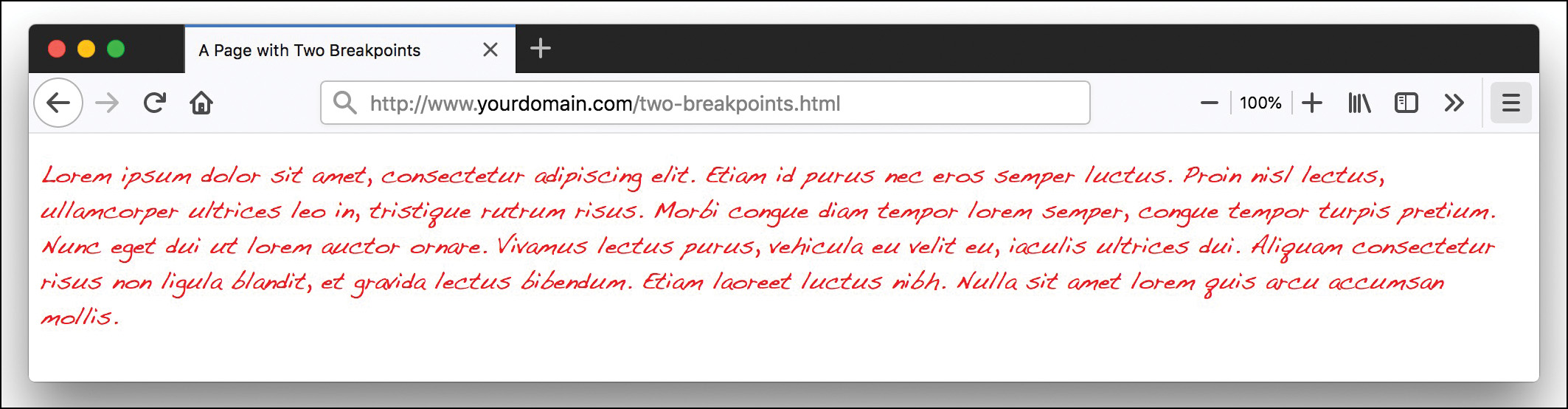 A screenshot shows the output rendered in Firefox at 1024 pixels wide. The text is in red color.