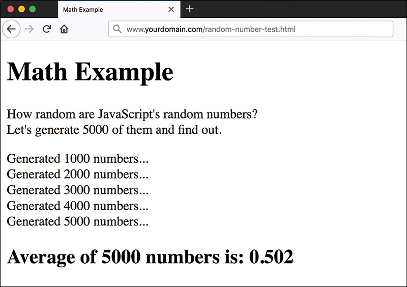 A screenshot of the output of Random Number function.