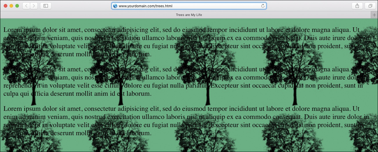 A screenshot shows a sample window with trees in the background image that are darker than and of the same color of the text that overlaps it.