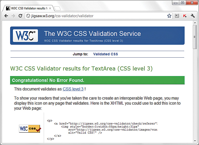 A screenshot shows the W 3 C C S S Validator.