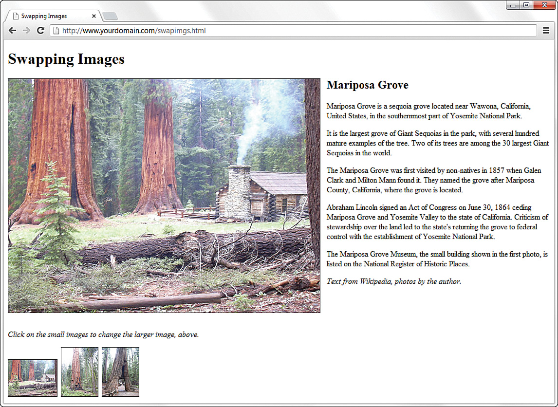 A screenshot shows an example of clicking thumbnails and viewing them in a webpage.