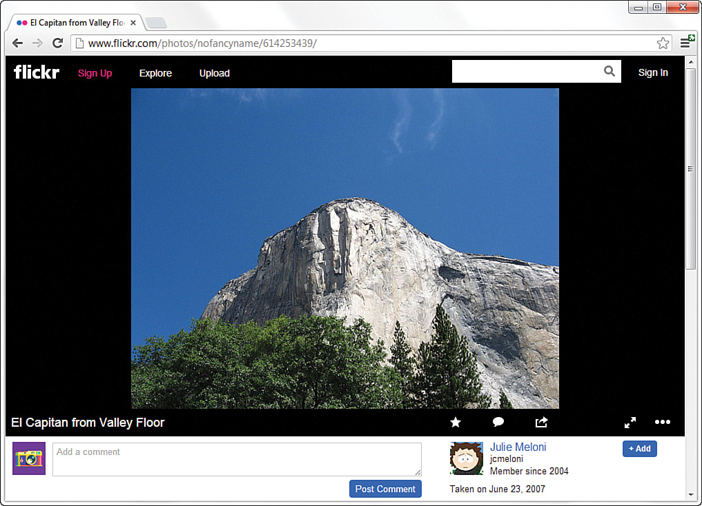 A screenshot shows the result of clicking a linked thumbnail. The output is a larger image opened in a different webpage.