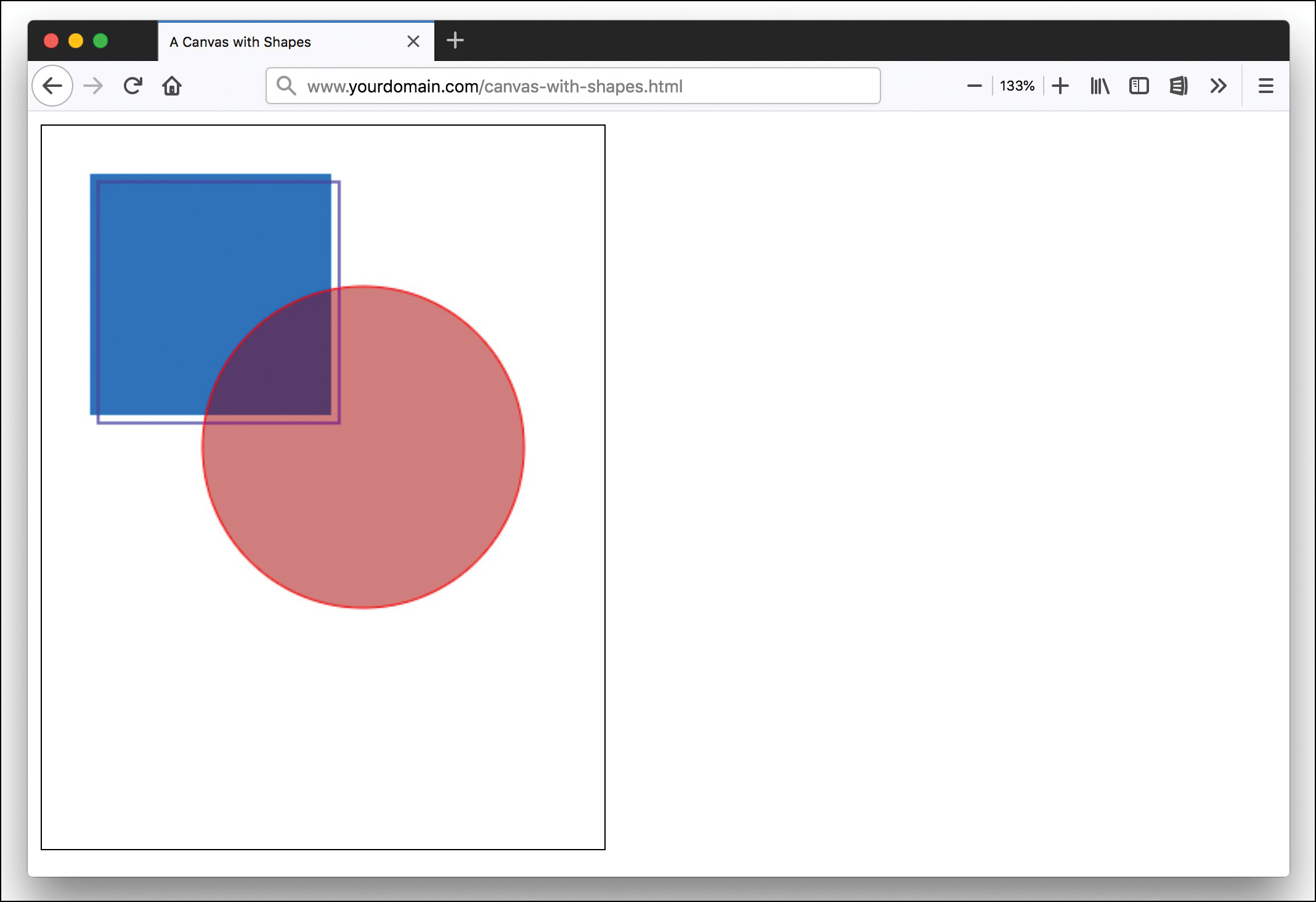 A stroked circle and two closely aligned squares are present inside a canvas.