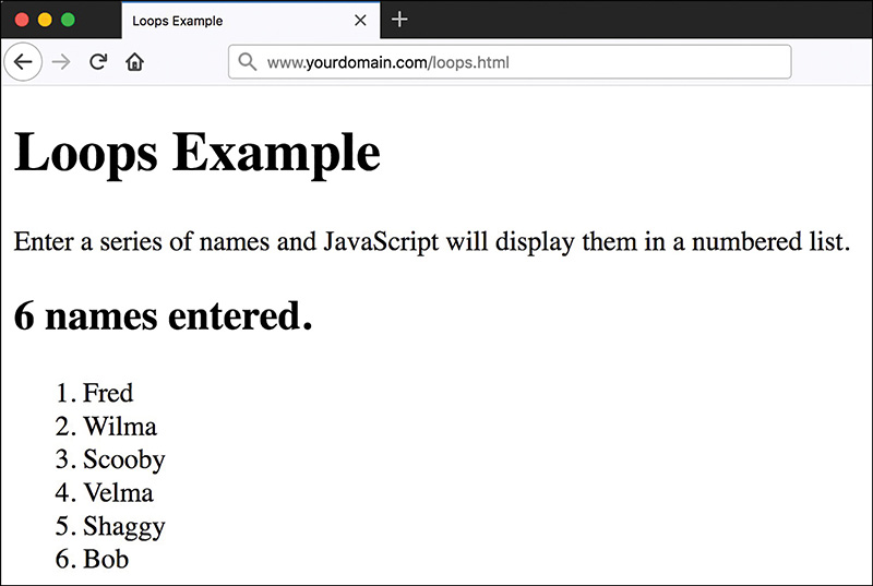 A screenshot shows an example of using do while loop for capturing user input and displaying the same as a list.