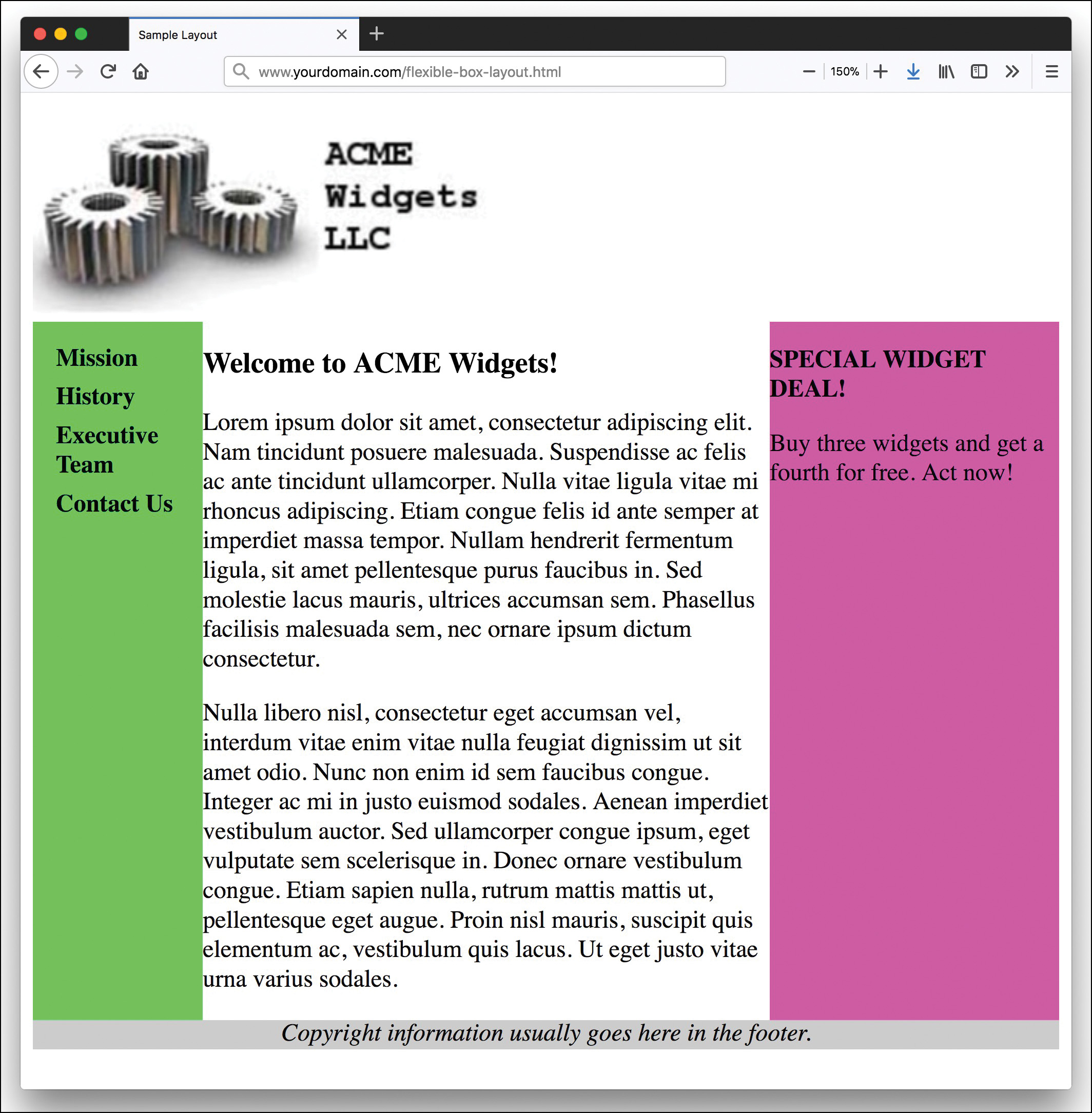 A screenshot shows the sample page with the desired layout.