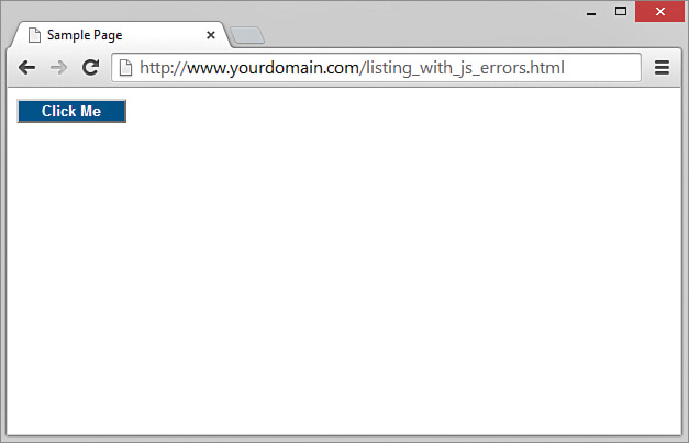 A screenshot shows a web page with a "Click Me" button at the top left. That is the only content in the page.