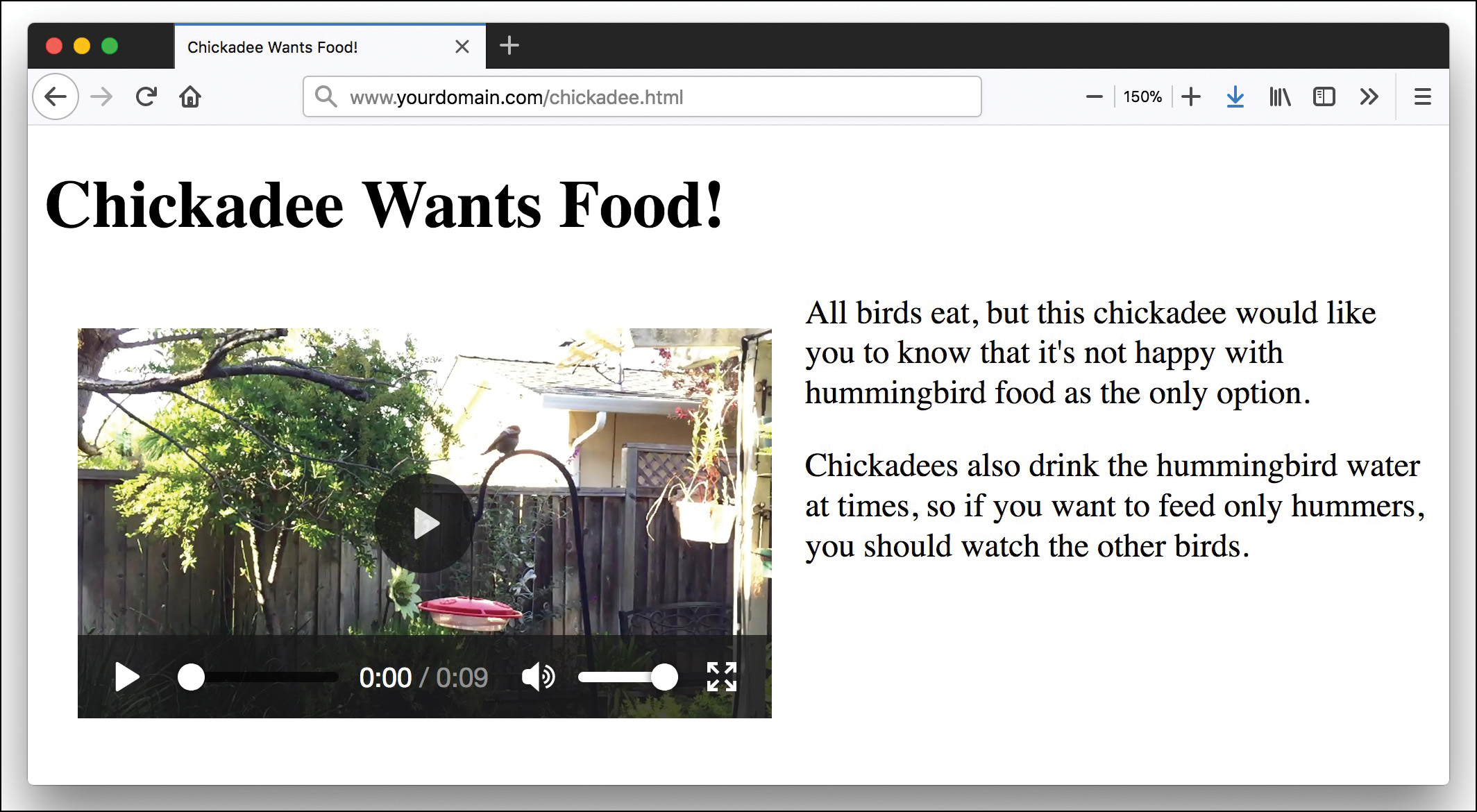 A screenshot shows an example of embedding video in a webpage.