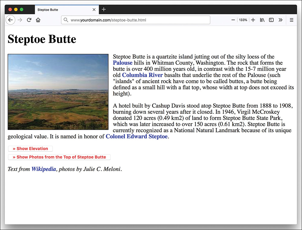 A screenshot shows the output rendered by using Click to show or hide content.