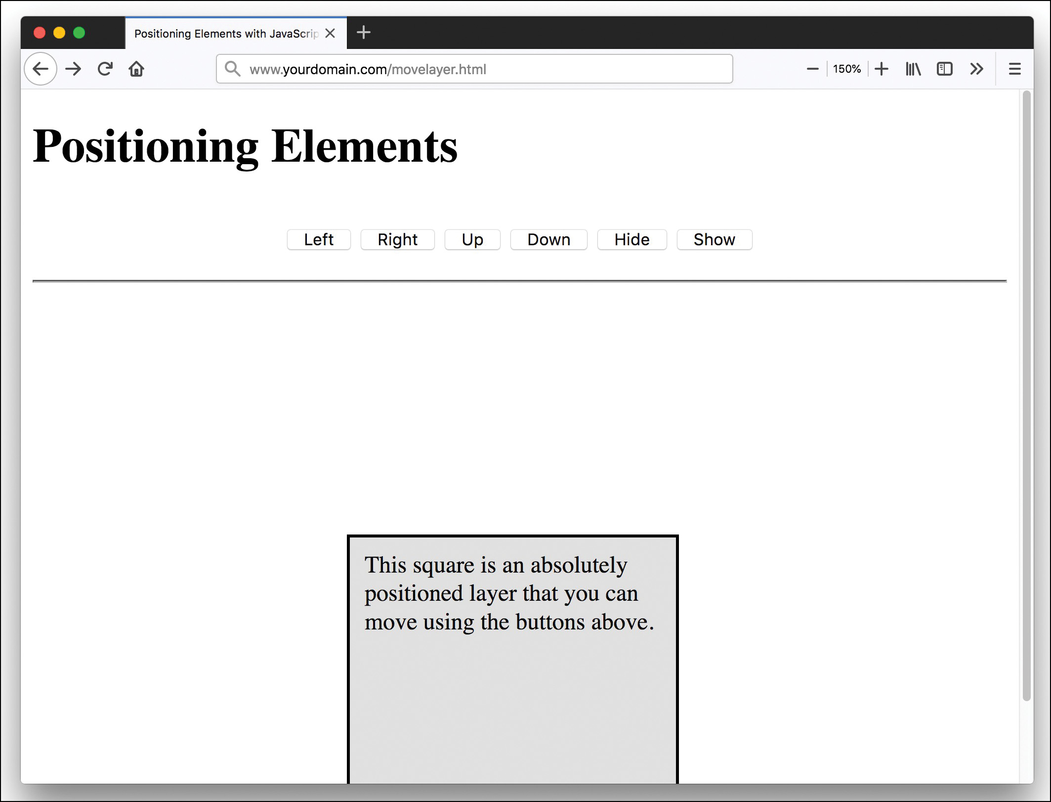 A screenshot shows the movable layer moved to a new position. The layer is now currently at the bottom, center aligned.
