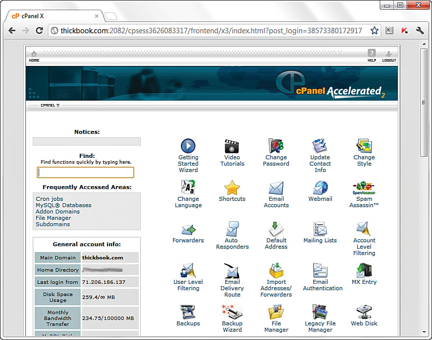A screenshot of a sample control panel.