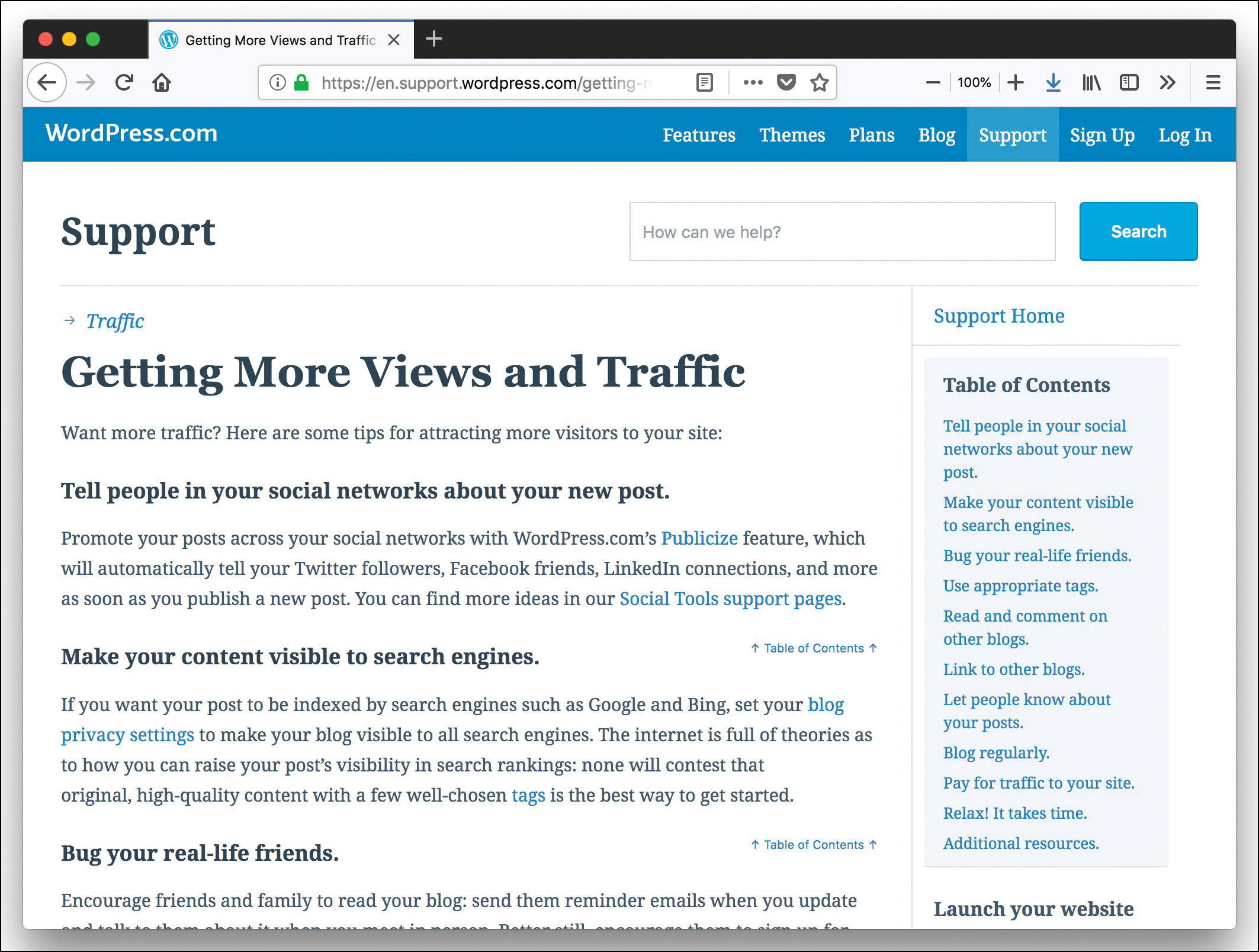 A screenshot shows an example of a good table of content.