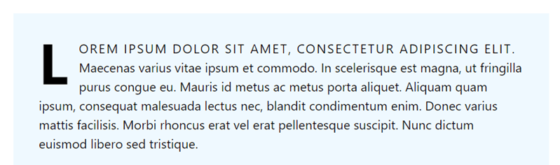 The first letter set as a drop cap