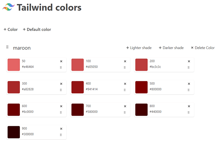 The maroon color palette
