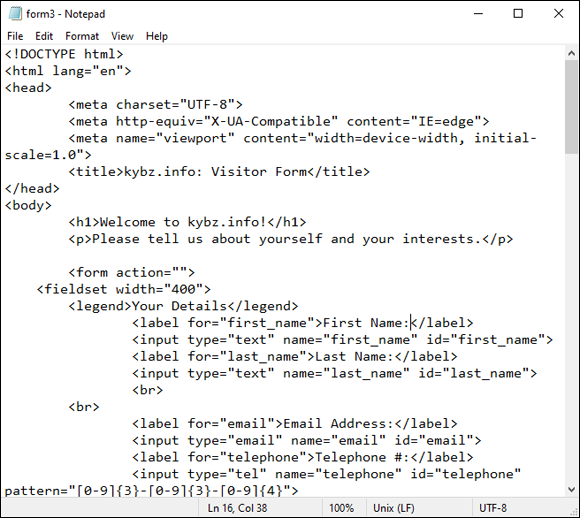 A window page of notepad depicts editing an HTML file.