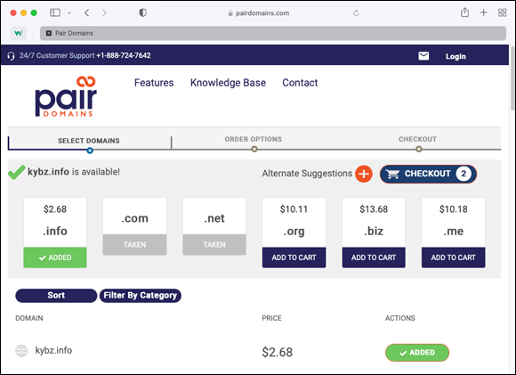 A window page depicts the registration interface at Pair Domains.
