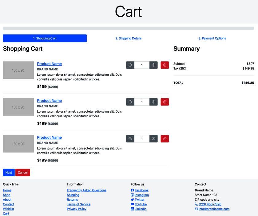 Figure 7.19 – Cart page (tab 1 visible) on a desktop device 