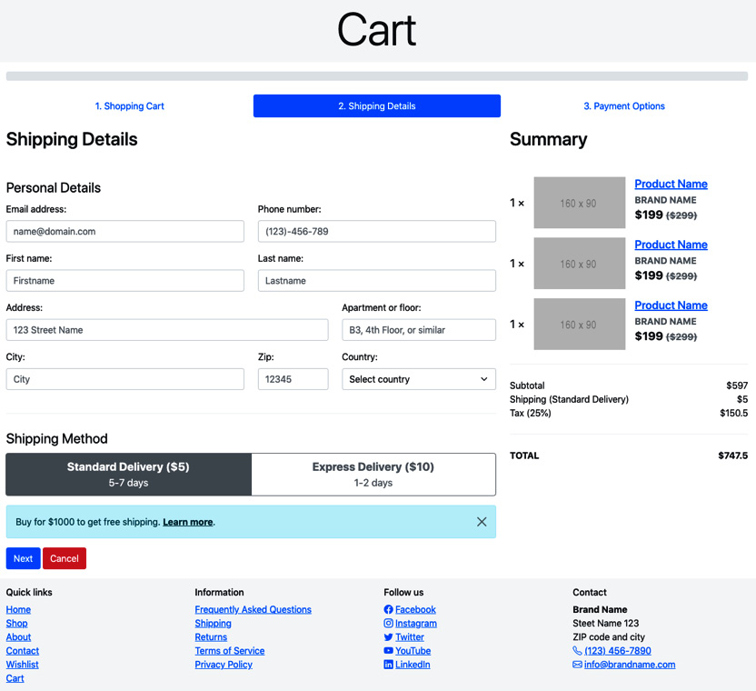Figure 7.20 – Cart page (tab 2 visible) on a desktop device 